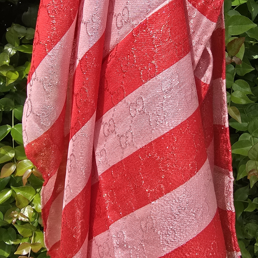 GUCCI PINK and RED ST GSTRIPES GG 70 x 180 UNISEX new - Picture 2 of 10